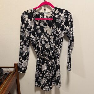 Floral Black and White Long-sleeve Romper | size 2